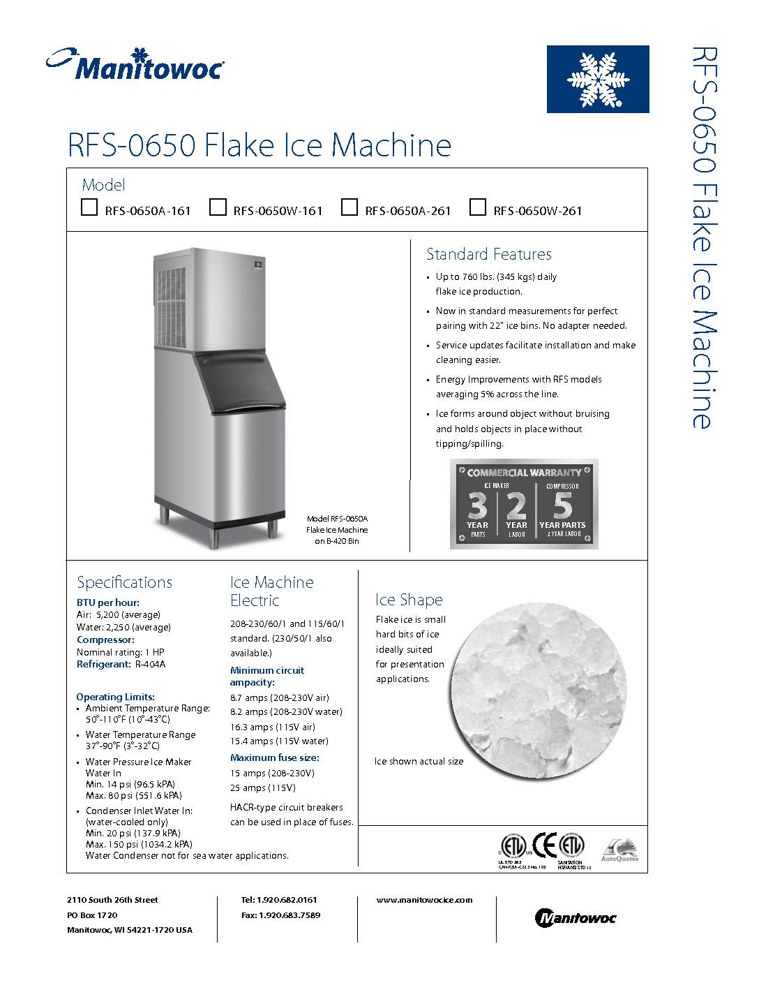 Lease Ice Machine Manitowoc Flake Ice Machine 760 lb RFF-0620A – 161 ...